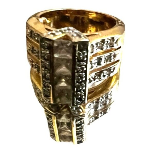 Diamond Embellished Baguette Gold Ring Sz 10 Womens Cubic Zirconia Gorgeous Dazz - Picture 7 of 9